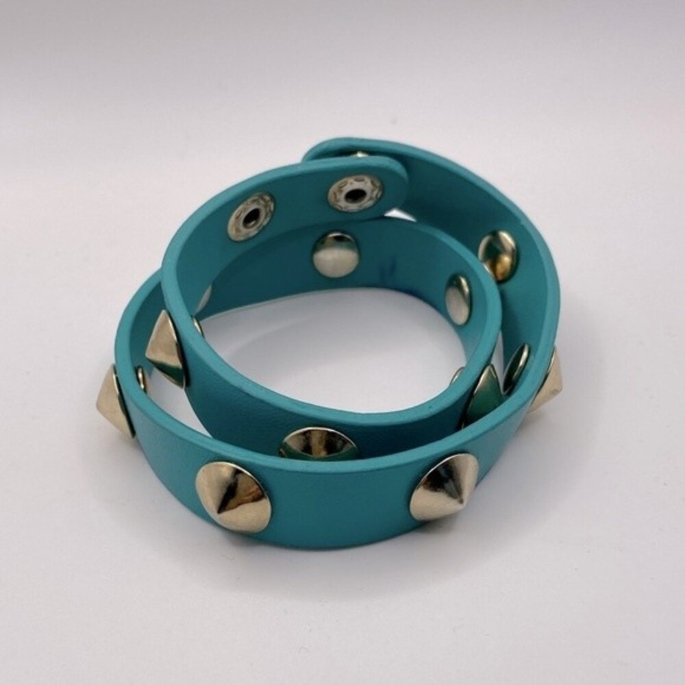 Spike Bracelet Teal Turquoise Band with Gold Spikes